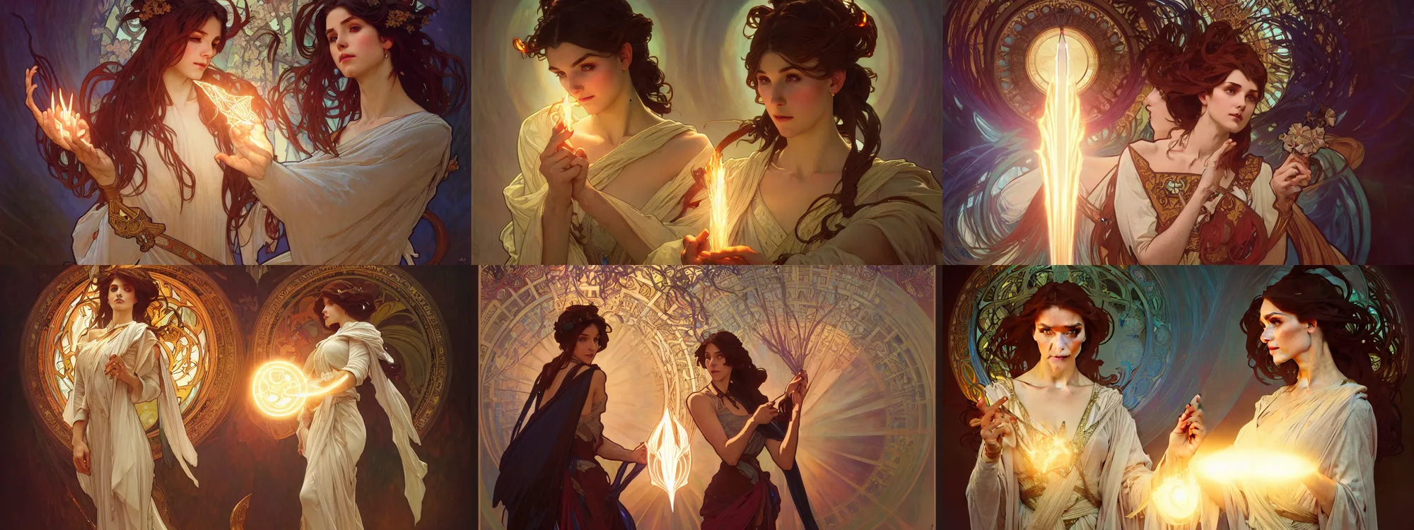 Prompt: mage casting light spell, artgerm and greg rutkowski and alphonse mucha, XF IQ4, f/1.4, ISO 200, 1/160s, 8K, RAW, featured in artstation, octane render, cinematic, elegant, intricate, 8k