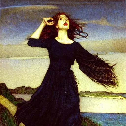 Prompt: wind kissed ( ( ( ( picture ) ) ) ), ashes, lament, by waterhouse, sendak