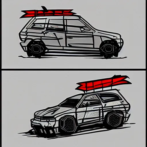 Prompt: darkest dungeon art style car concept