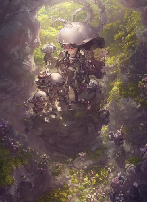 Image similar to made in abyss, au naturel, hyper detailed, digital art, trending in artstation, cinematic lighting, studio quality, smooth render, unreal engine 5 rendered, octane rendered, art style by klimt and nixeu and ian sprigger and wlop and krenz cushart