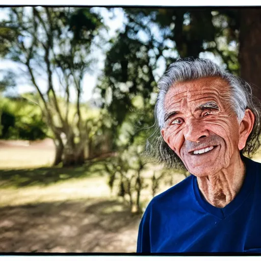 Prompt: portrait of an elderly man with a king mullet, canon eos r 3, f / 1. 4, iso 2 0 0, 1 / 1 6 0 s, 8 k, raw, unedited, symmetrical balance, wide angle