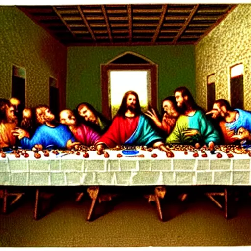 Prompt: a magic eye stereogram of the last supper