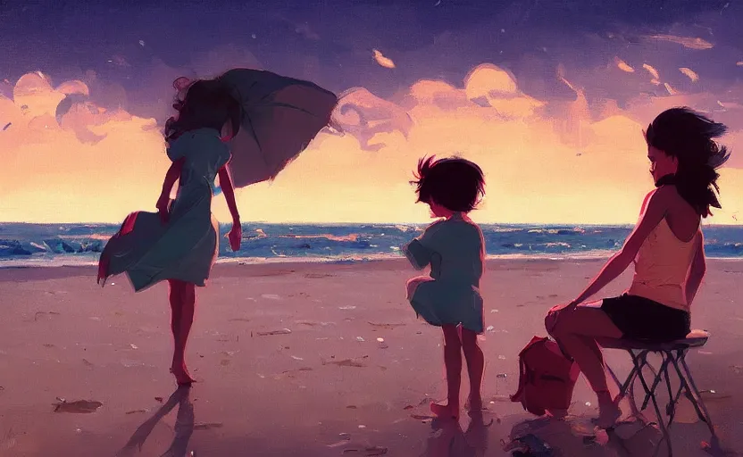 Prompt: a night at the beach when you were young by Atey Ghailan and Michael Garmash