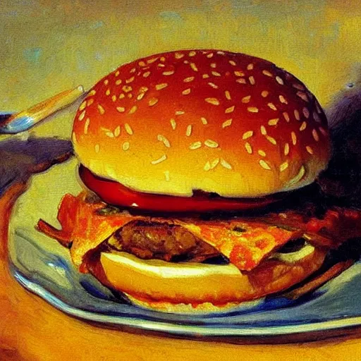 Prompt: a hamburger painted by sorolla