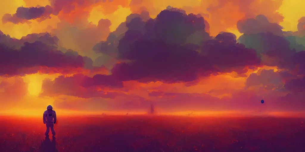 Image similar to spaceman, surreal photography, sunrise, dramatic light, impressionist painting, colorful clouds, digital painting, artstation, simon stalenhag