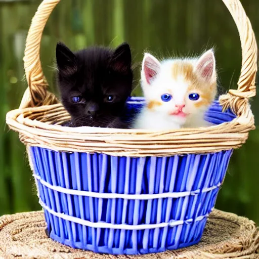 Image similar to one hundred kittens with blue eyes in a basket