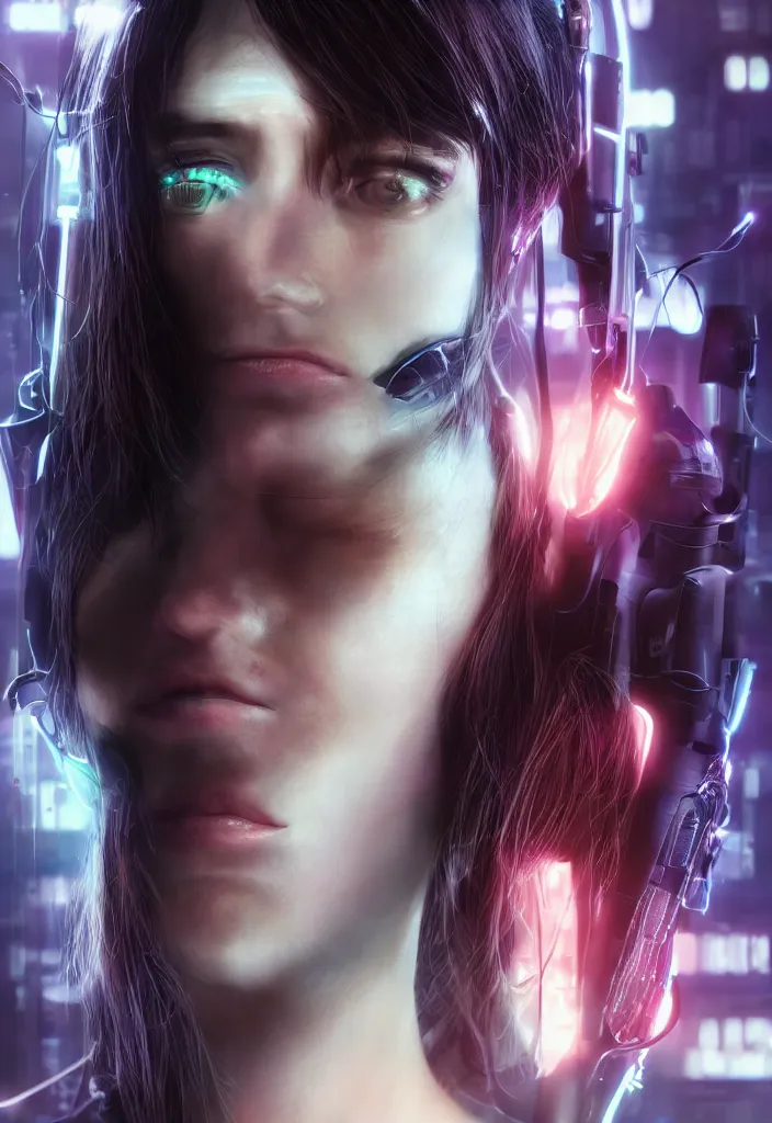 Image similar to cyberpunk hacker girl portrait, highly detailed, alita, studio lighting, neon backlit, 8 k