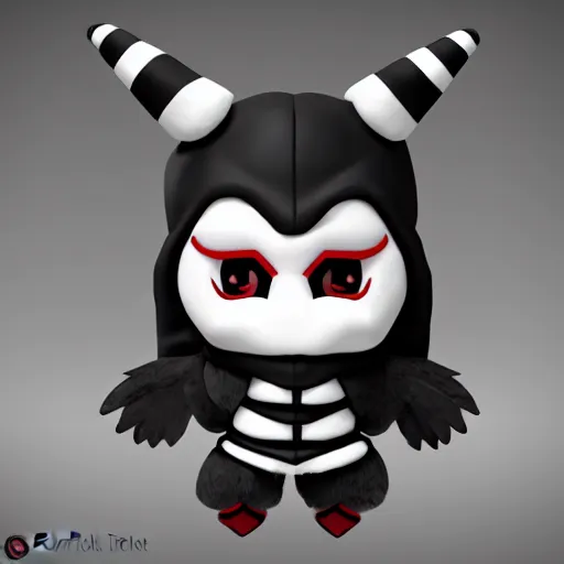 Prompt: cute fumo chibi plush imp knight, black and white with hearts, soft shadow, vray