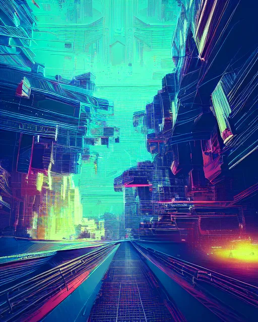 Image similar to Digital world, simulation theory, glitching, scifi, global illumination, unique landscape, fine details, perfect, 8k high detail, masterpiece, trending on ArtStation, by Alena Aenami, Petros Afshar, Liam Wong