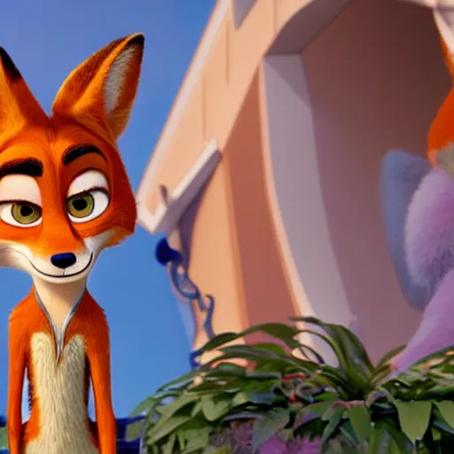 Image similar to nick wilde from zootopia with the body of madonna