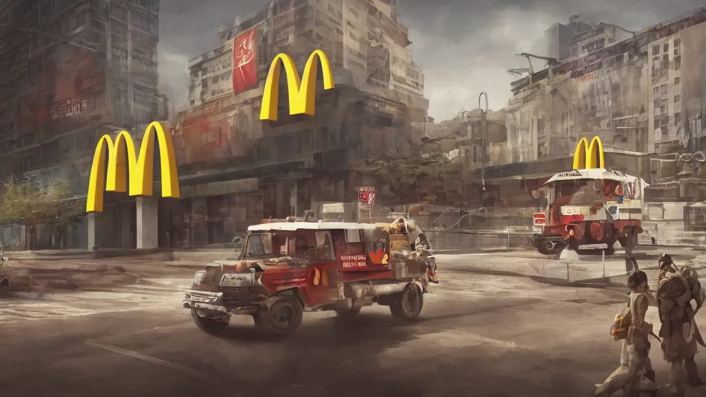 Prompt: McDonald’s fascist dictatorship, concept art, unreal engine 5, matte painting, 8k, highly detailed, artstation