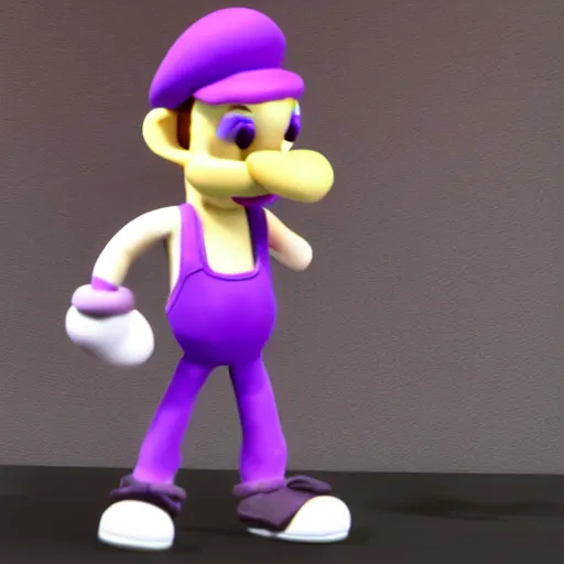 Image similar to waluigi on the gym, claymation, 8 k, hyperdetalied, cgsociety,