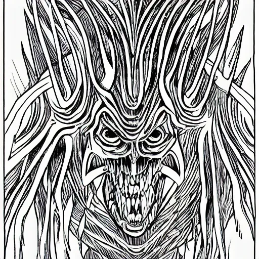 Image similar to clean simple line art of a terrifying monster from folklore. no background. well composed, clean coloring book page, beautiful detailed art. coloring book line art by steve ditko and jack kirby and greg rutkowski