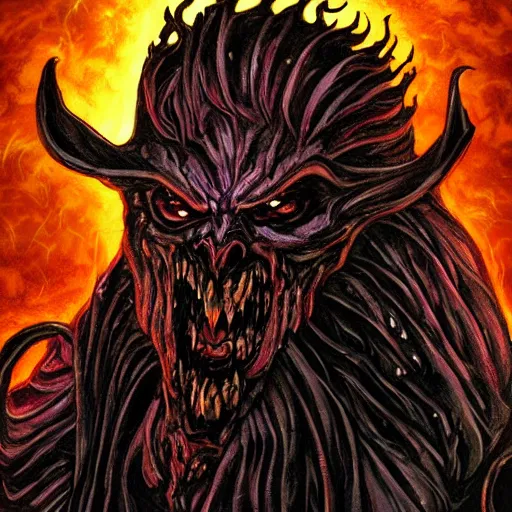 Prompt: An epic fantasy comic book style portrait painting of anti-life, The Beast of Judgement, The dark at the end of everything, The End of Times, King of Entropy, Embodiment of Chaos, Death of all, The Endless, Beyond the rules of Physics, Above Meaning, Torrential rain of blood, the Earth sprouts lava, the suns light is consumed, all things cease to exist, Colossal, Monumental, Incommensurate, Incomprehensible, Reality warping, Zoomorphic, Cosmic Entity approaches the Earth, 3D fractals, volumetric lighting, sharp focus, ultra-detailed, hyperrealistic, complex, intricate, 3-point perspective, unreal engine 5, IMAX quality, cinematic,attention to detail, small details, extra detail, symmetrical, high resolution, octane render, arnold render, PBR, path tracing, 8k, HD, hi-res, award-winning, awe-inspiring, ground-breaking, masterpiece , artgem, Dark Fantasy mixed with Realism, saturated colours, rich colourful