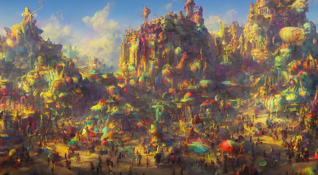 Image similar to bazaar zouk oriantal multicolorful sky shine place mosquet painting, sunny day, matte painting, bold shapes, hard edges, street art, trending on artstation, by huang guangjian and gil elvgren and sachin teng