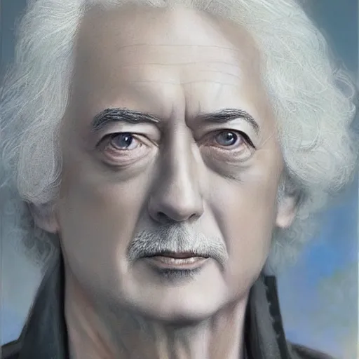 Prompt: amazing artgerm portrait of jimmy page in his 7 0 s as a preraphaelite painting, collaboration with j. scott campbell and artgerm with edward burn jones