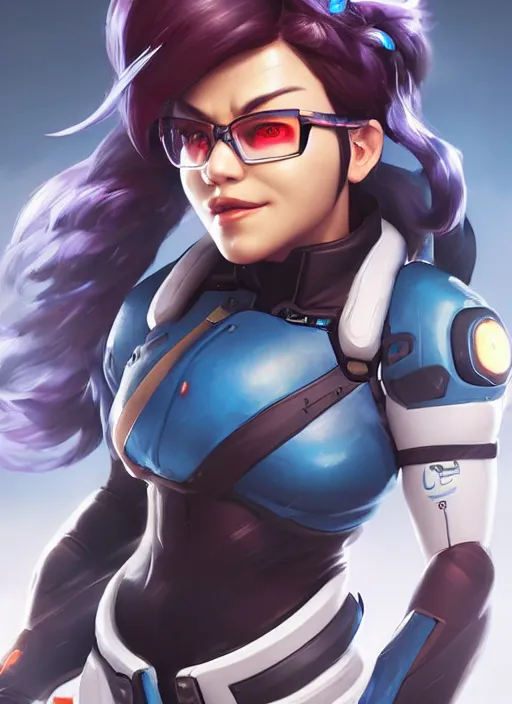 Prompt: character portrait of a fusion of Mei from Overwatch and Soldier 76 from Overwatch by ArtGerm and Tom Bagshaw, 4k, highly detailed, cinematic lighting, characters merged