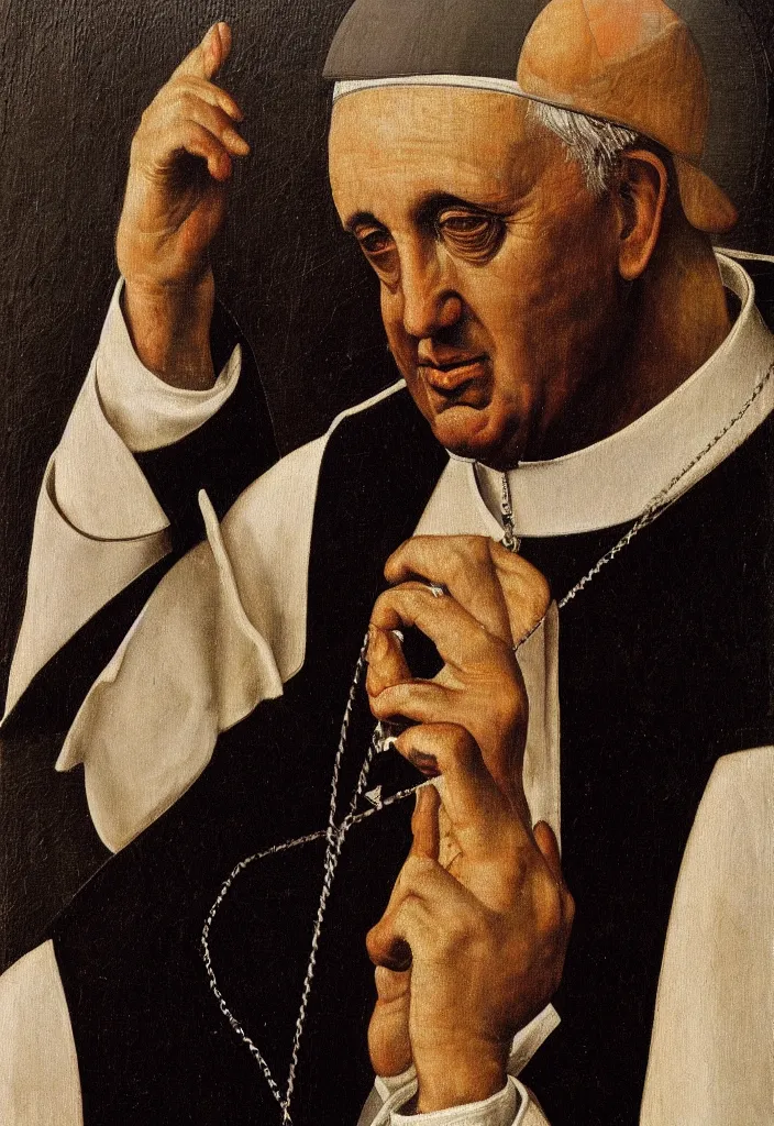 Prompt: portrait of pope francis black background extremely detailed oil painting by sandro boticelli old master