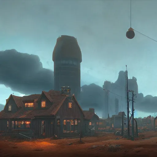 Prompt: some Steampunk buildings with the sun shining through the clouds in utopia by Simon Stålenhag and Greg Rutkowski,In style of Grant Wood.hyper detailed,8K Resolution,unreal engine 5,epic lighting,Ray Tracing,highly realistic