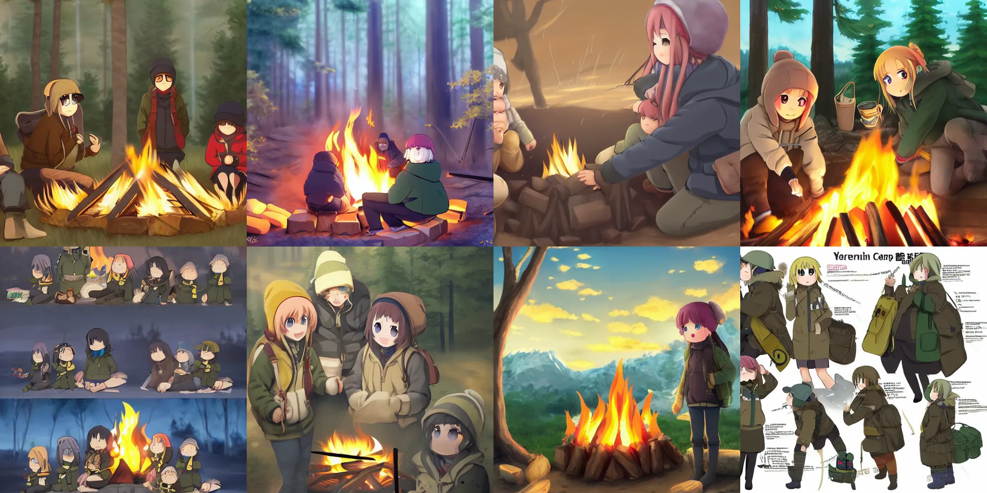 Prompt: yuru camp anime campfire trending on artstation