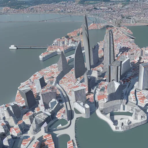 Prompt: low poly render of porto city