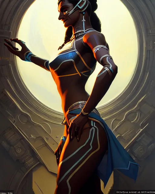 Image similar to symmetra from overwatch, character portrait, concept art, intricate details, highly detailed by greg rutkowski, michael whelan and gustave dore