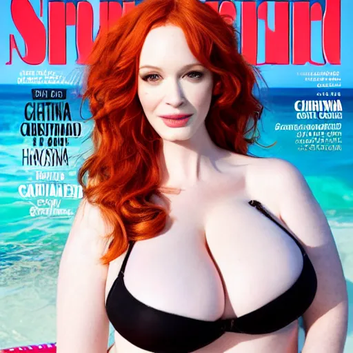 Image similar to Christina Hendricks on spoert illustrated swimsuit cover, 4k,