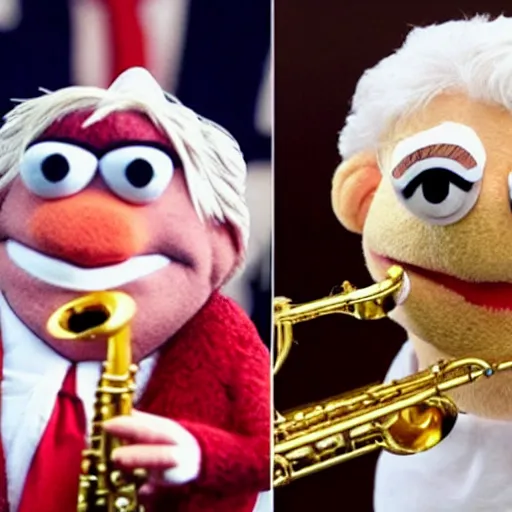 Prompt: bill clinton as a muppet playing a saxophone