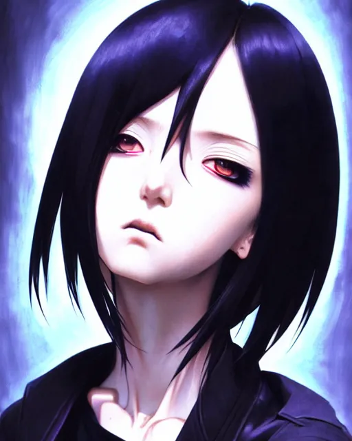 Image similar to portrait Anime goth cyberpunk girl, cute-fine-face, black-hair pretty face, realistic shaded Perfect face, fine details. Anime. realistic shaded lighting by Ilya Kuvshinov katsuhiro otomo ghost-in-the-shell, magali villeneuve, artgerm, rutkowski, WLOP Jeremy Lipkin and Giuseppe Dangelico Pino and Michael Garmash and Rob Rey