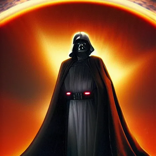 Prompt: and then there was palpatine, of course : he was beyond power. he showed nothing of what might be within. though seen with the eyes of the dark side itself, palpatine was an event horizon. beneath his entirely ordinary surface was absolute, perfect nothingness. darkness beyond darkness. a black hole of the force.