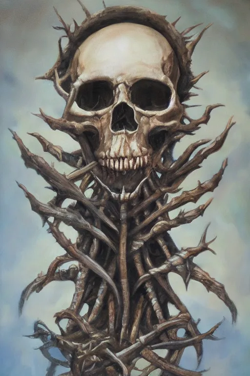 Image similar to lord of bones, oil painting