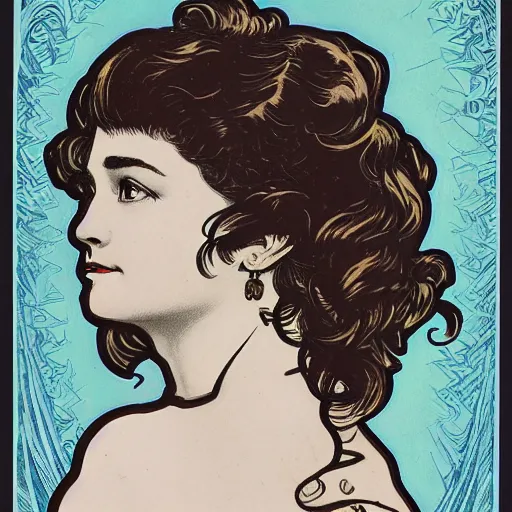 Image similar to a portrait in the style of charles dana gibson and alphonse mucha and virgil finlay.