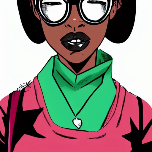 Image similar to nerdy black girl comic book style,