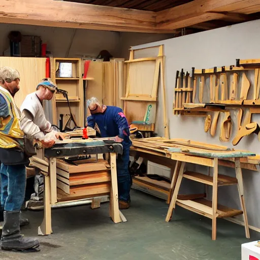 Image similar to A wood workers workshop with a lot of tools