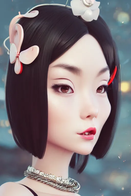 Image similar to a pin up and beautiful fashion charming dreamlke japan girl with lv jewelry, character art, art by wlop and and ilya kuvshinov, hyperdetailed, 8 k realistic, symmetrical, frostbite 3 engine, cryengine, dof, trending on artstation, digital art