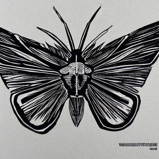 Prompt: linocut dark moth, detailed