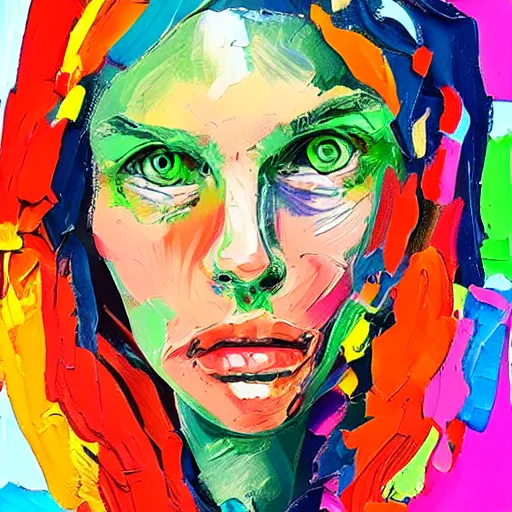 Image similar to intricate portrait made of colorful gouache thick impasto circles