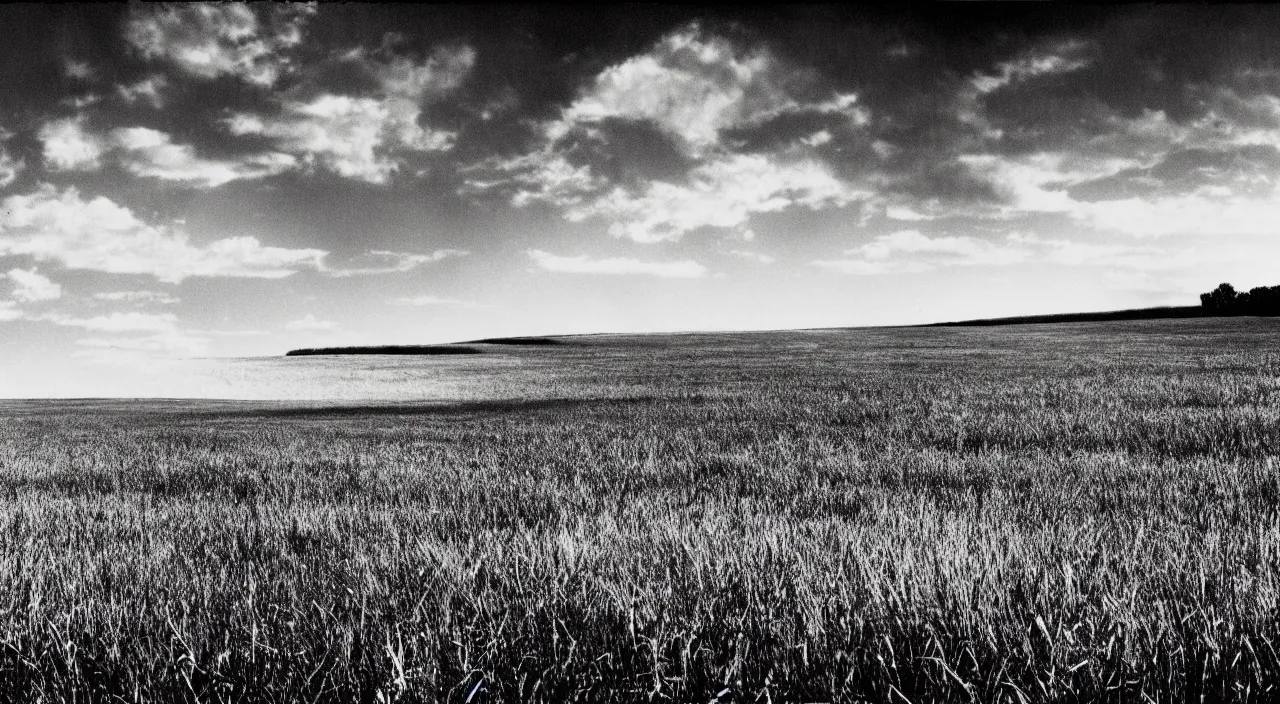 Image similar to film still of kansas landscape and sky, intricate, beautiful, serene, majestic, detailed, ultra, mega, super, visable sounds waves