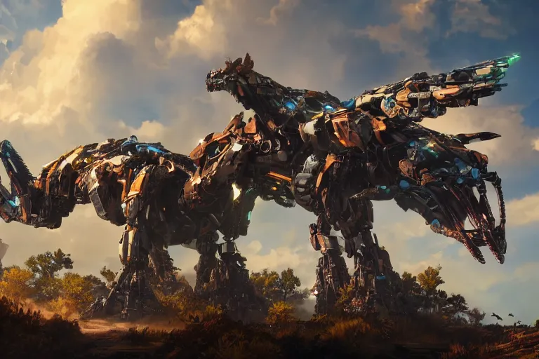 Image similar to glinthawk machine mecha animal beast robot of horizon forbidden west horizon zero dawn bioluminiscence global illumination ray tracing hdr fanart arstation by sung choi and eric pfeiffer and gabriel garza and casper konefal