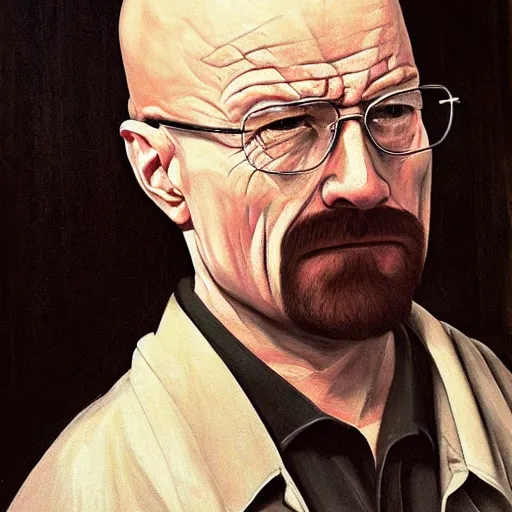 Image similar to walter white oil painting by caravaggio. baroque style. highly detailed.