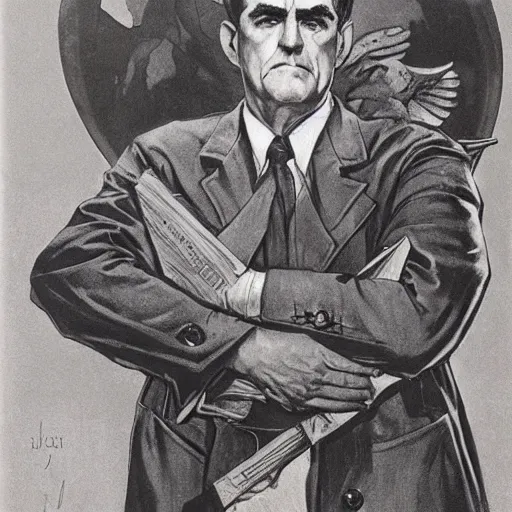 Image similar to soviet propaganda of communist peasasnt robert mueller, by j. c. leyendecker, bosch, and beksinski