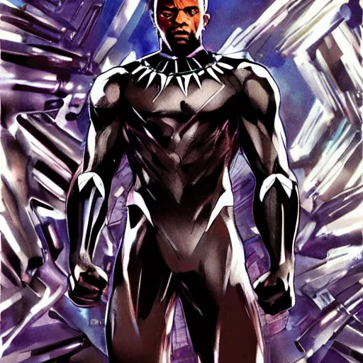 Image similar to chadwick boseman black panther, yoji shinkawa, tattoo design