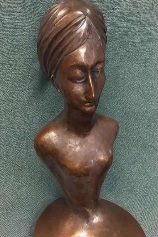 Image similar to beautiful woman as a bronze sculpture,, single head, no double head,