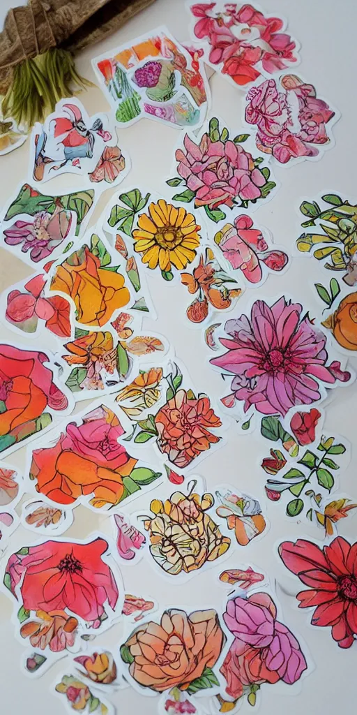 Image similar to beautiful flower, etsy, warm colors, cozy, sticker sheet, planner stickers