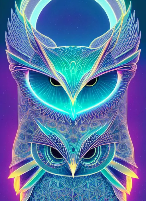 Image similar to symmetry!! product render poster vivid colors divine proportion owl, divine, glowing fog intricate, elegant, highly detailed, digital painting, artstation, concept art, smooth, sharp focus, illustration,