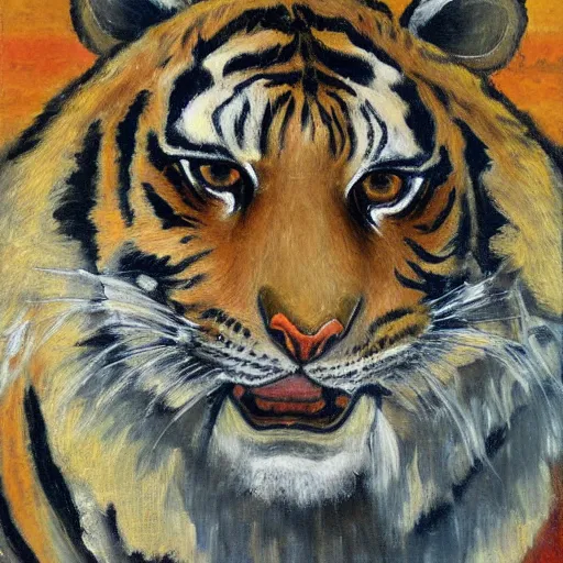Prompt: a painting of roaring tiger by irma stern