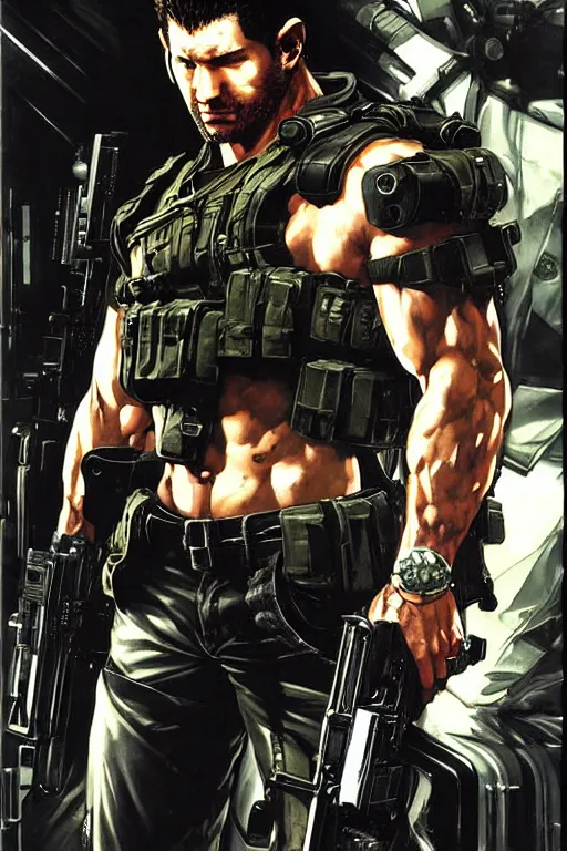 Image similar to chris redfield, painting by j. c. leyendecker, yoji shinkawa, katayama bokuyo