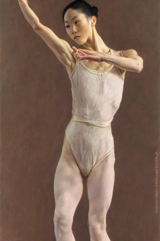 Prompt: portrait of athletic taiwanese prima ballerina, by donato giancola and berthold woltze.