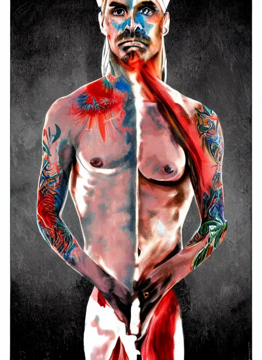 Image similar to Anthony Kiedis from the Red Hot Chili Peppers as an omnipotent god, digital art, trending on Artstation