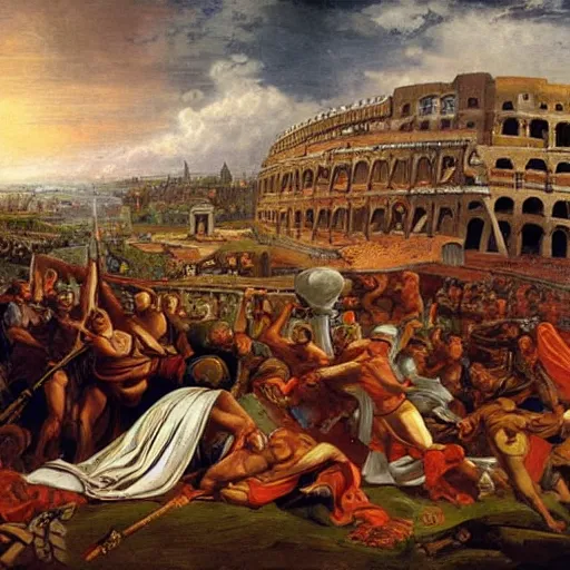 Prompt: fall of rome, epic painting